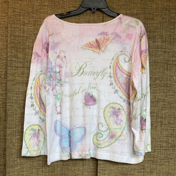 Studio Collection cotton long sleeve tee shirt pastel butterfly print - Picture 4 of 4